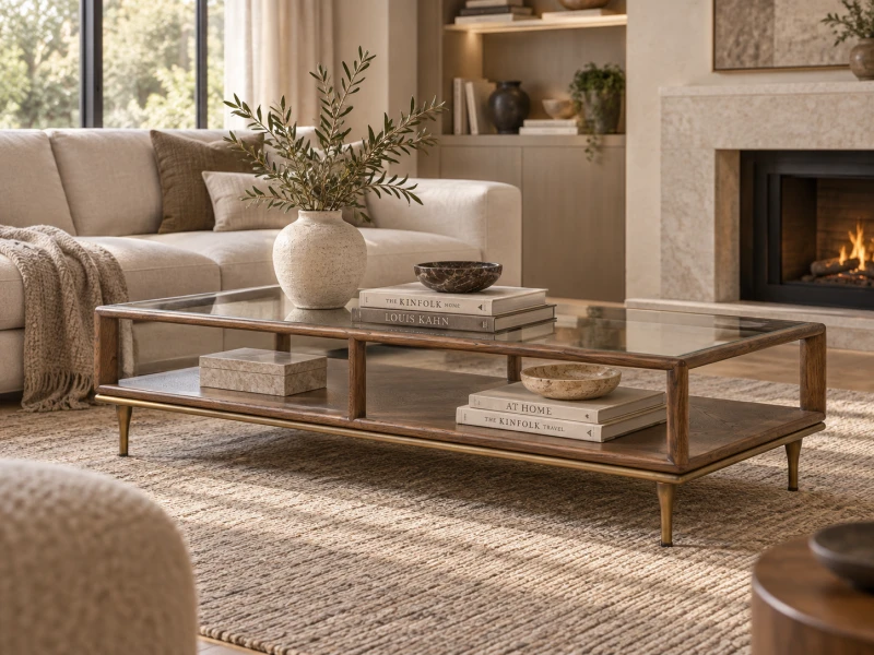 Ashbourne 140 x 70cm dark oak coffee table in an elegant living room