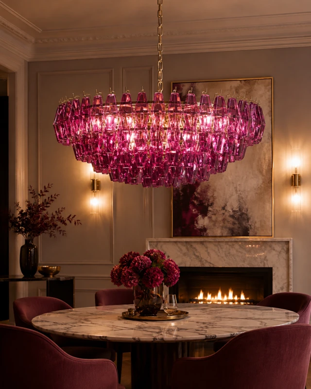 Maldon Fuchsia Large Chandelier – 90 cm, Pink Glass and Iron