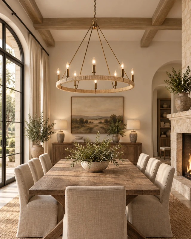 Gold Farmhouse Chandelier 91 cm – Round Chandelier for Living Room and Dining Room