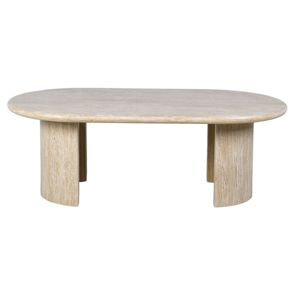 Highgate oval travertine coffee table with rounded 130cm top