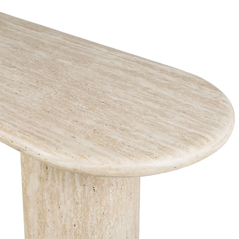 Close-up of Highgate console table travertine top and rounded edge
