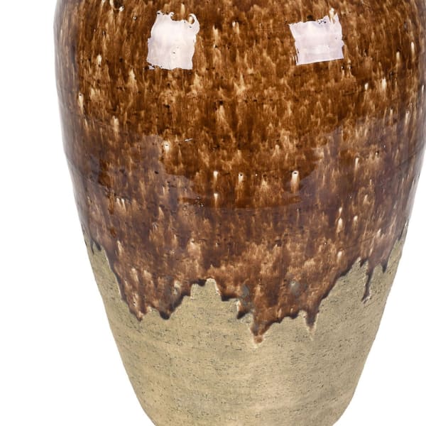 Close-up of Brompton table lamp brown glazed stoneware base