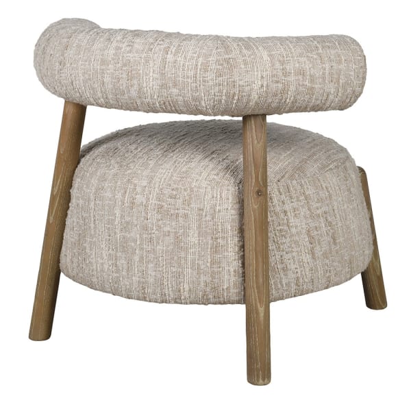 Rear view of Belsize Bouclé Armchair with oak back supports