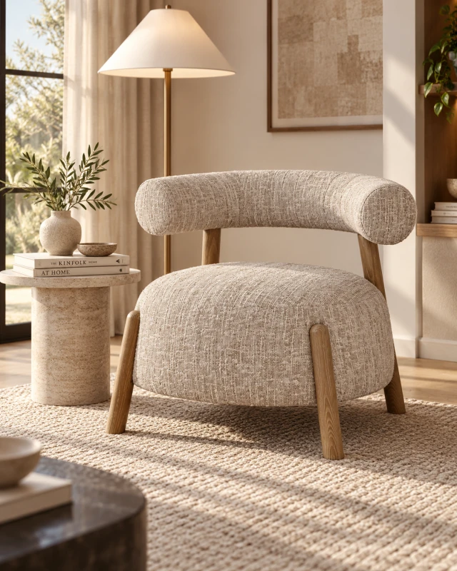 Belsize Bouclé Armchair in an elegant neutral living room