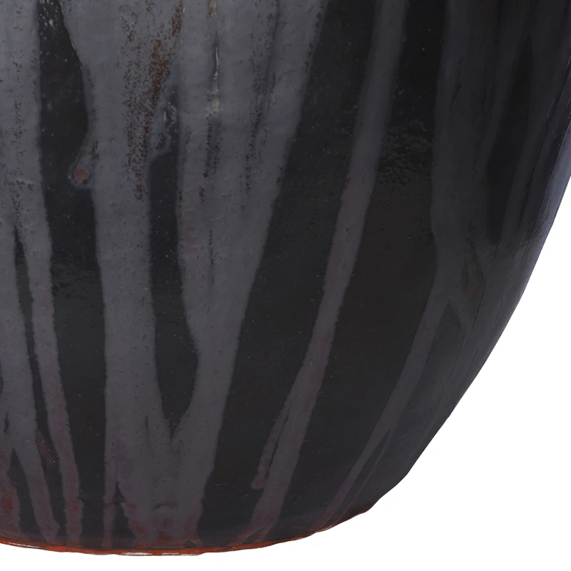 Detail of St James textured black ceramic floor vase surface