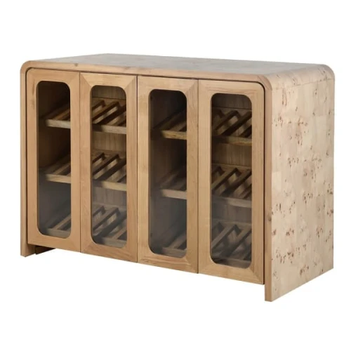 Burl Home Bar Cabinet 147cm with Glass Doors