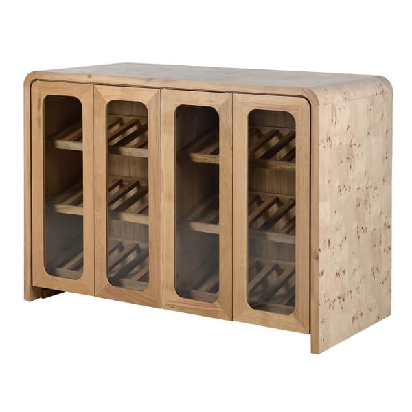 Burl Home Bar Cabinet 147cm with four glass doors