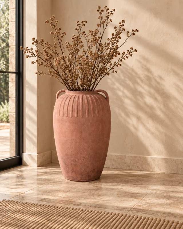 Hampstead L brown floor vase with dried branches in a luxury interior
