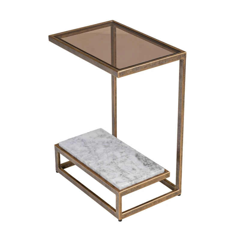 Alice two-tier side table with smoked glass top and marble shelf