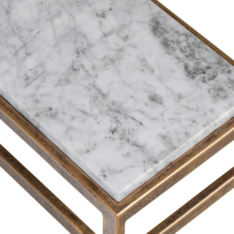 Naturally veined Banswara marble shelf on Alice side table