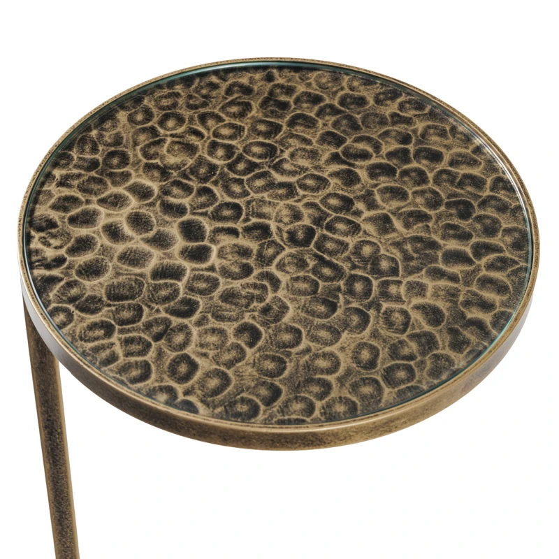 Clear glass top on Belgrave Antique Gold side table – detail
