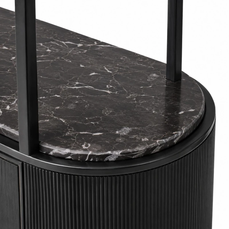 Black marble top on Primrose Black shelving unit – detail