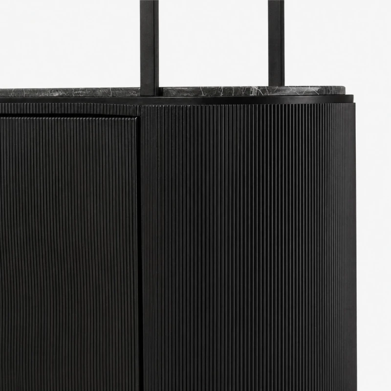 Fluted black cabinet on Primrose Black shelving unit