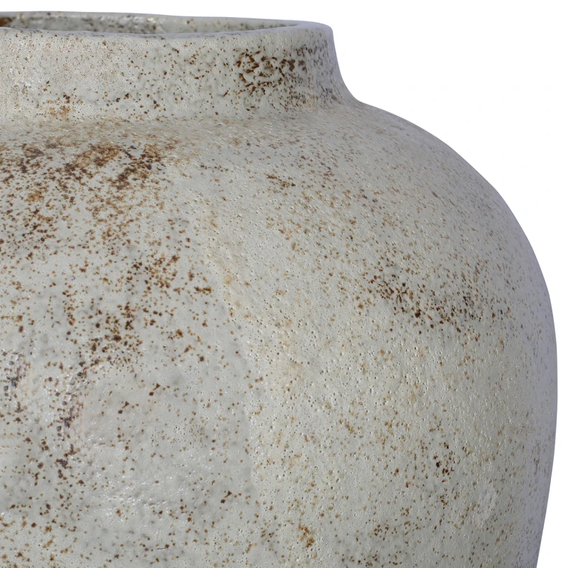 Aged off-white ceramic finish with warm brown markings on Richmond vase