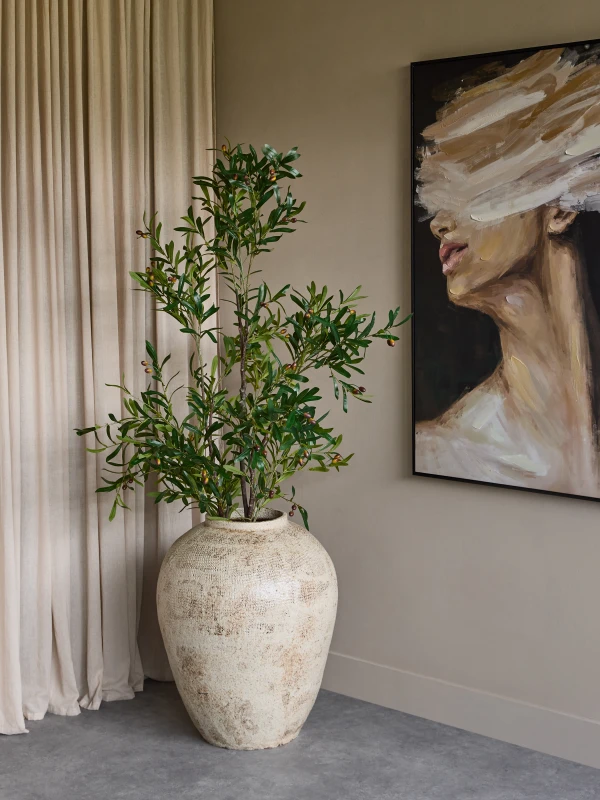 Richmond large ceramic floor vase styled in an elegant living room