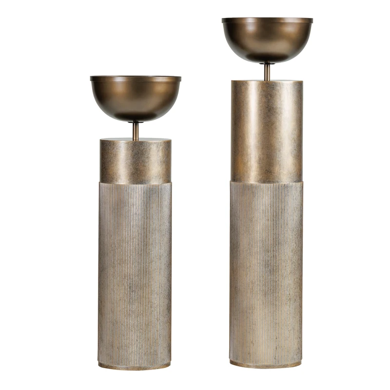 Primrose gold pedestal planters in two heights