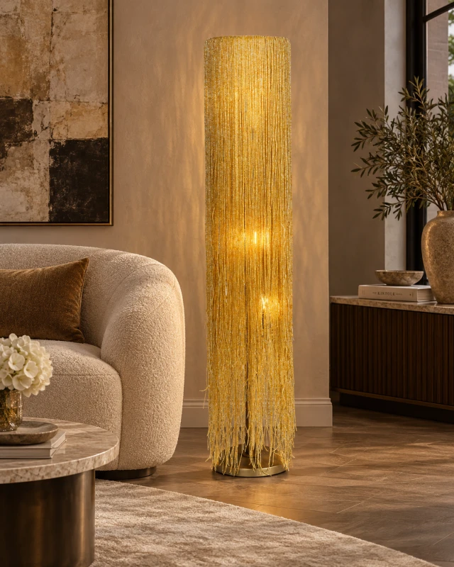 Beads glass bead floor lamp styled in an elegant living room