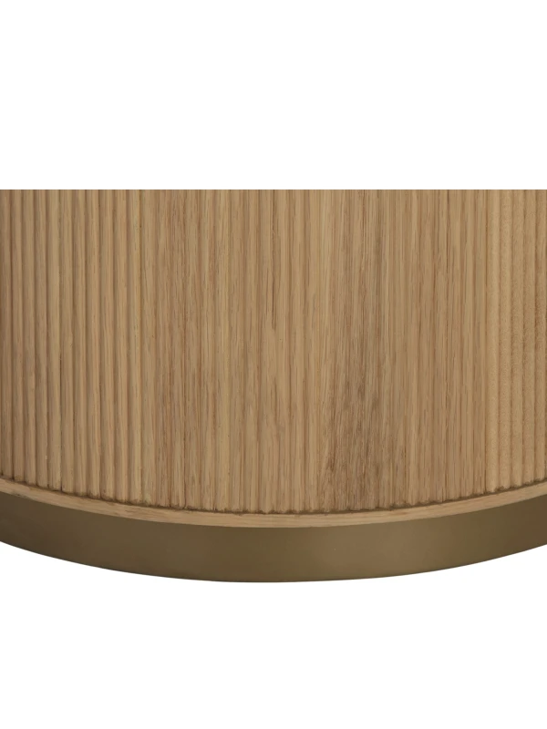 Fluted oak side detail with brushed gold base on Chiswick table