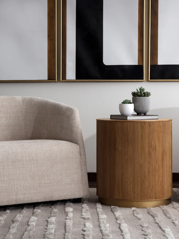 Round oak side table 56cm for contemporary living room