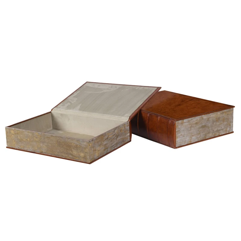 Chester brown leather book boxes styled as classic bound volumes