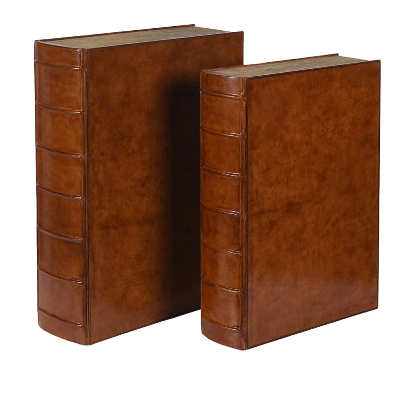 Set of two Chester leather decorative book boxes stacked horizontally