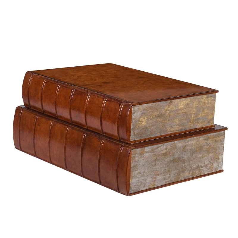 Chester leather decorative book boxes with concealed storage – set of 2