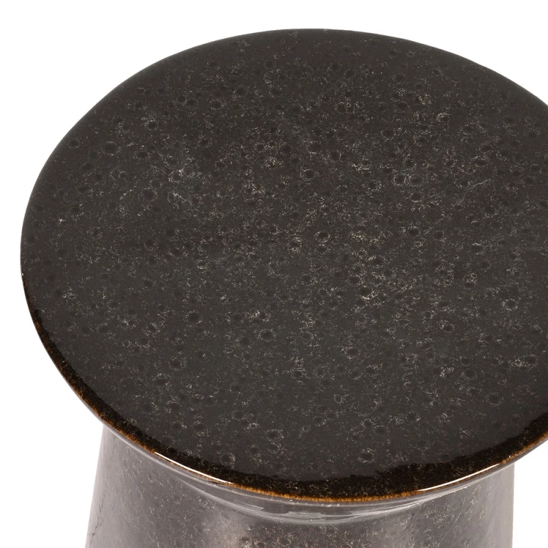 Close-up of glazed dark brown ceramic surface on Kew Espresso stool