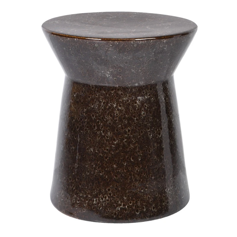 Kew Espresso curved ceramic stool 44cm in dark glazed brown finish