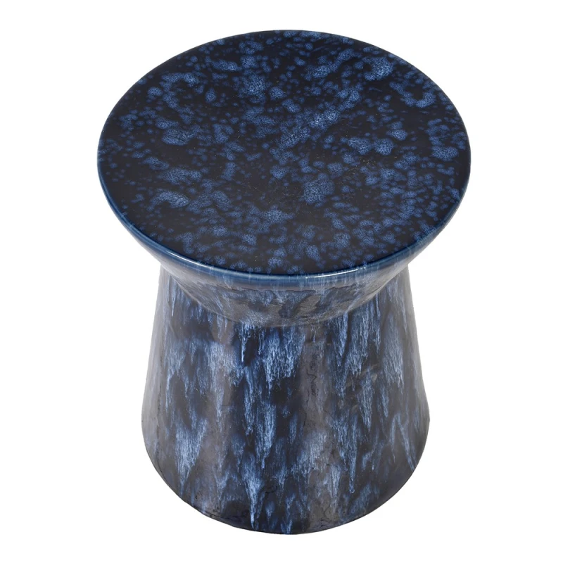 Kew Midnight Blue curved ceramic stool in deep blue glazed finish