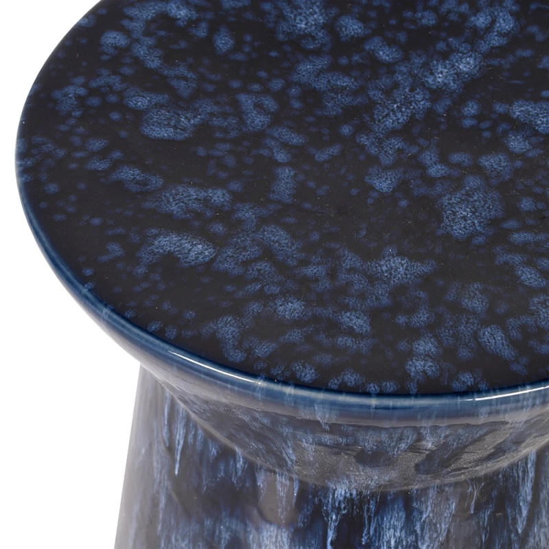 Close-up of layered navy blue glaze on Kew Midnight Blue ceramic stool