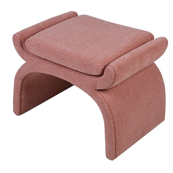 Luxury Pink upholstered stool with curved architectural silhouette