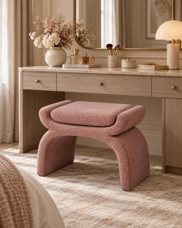 Luxury Pink upholstered dressing table stool 65cm