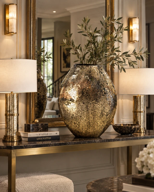 Gold Glass Mosaic Vase 85 cm