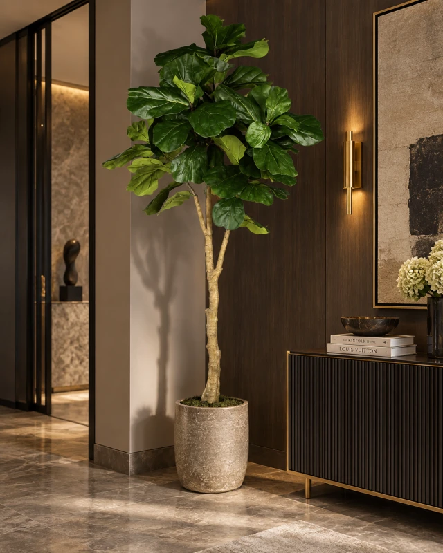 Artificial Fiddle Leaf Fig Tree 243 cm in Pot – Decorative Plant for the Living Room