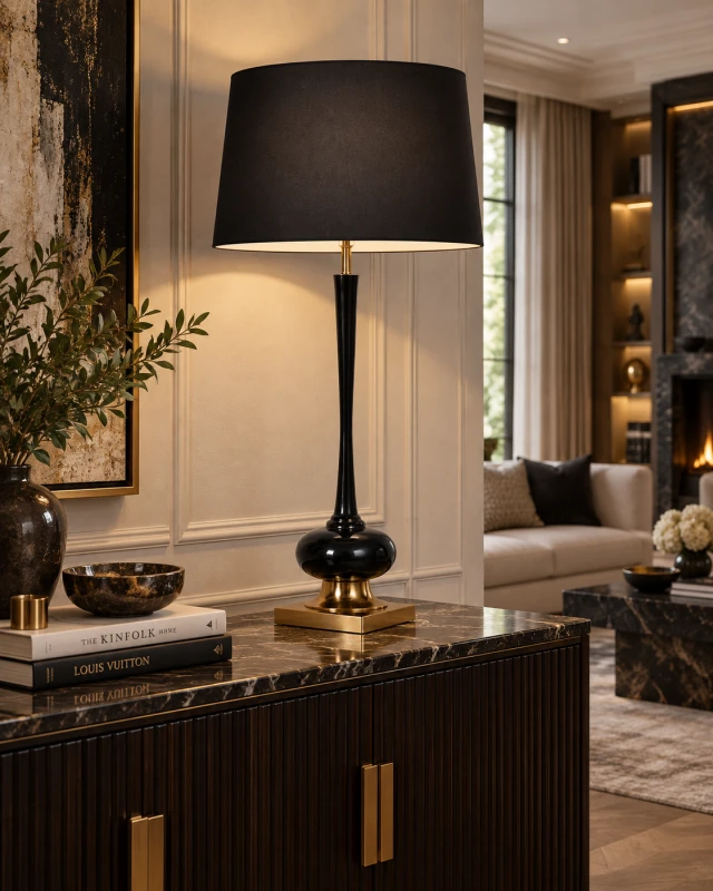 Luxury Black table lamp styled in a refined interior
