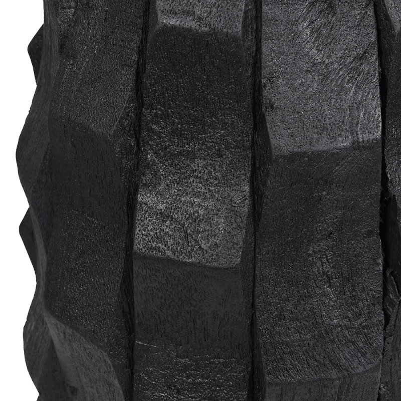 Close-up of faceted black mango wood base on Obsidian table lamp