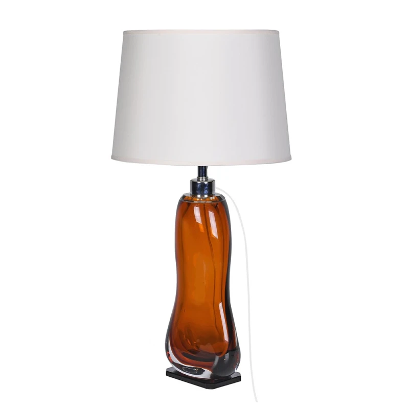 Colours Orange amber glass table lamp 70cm with linen shade