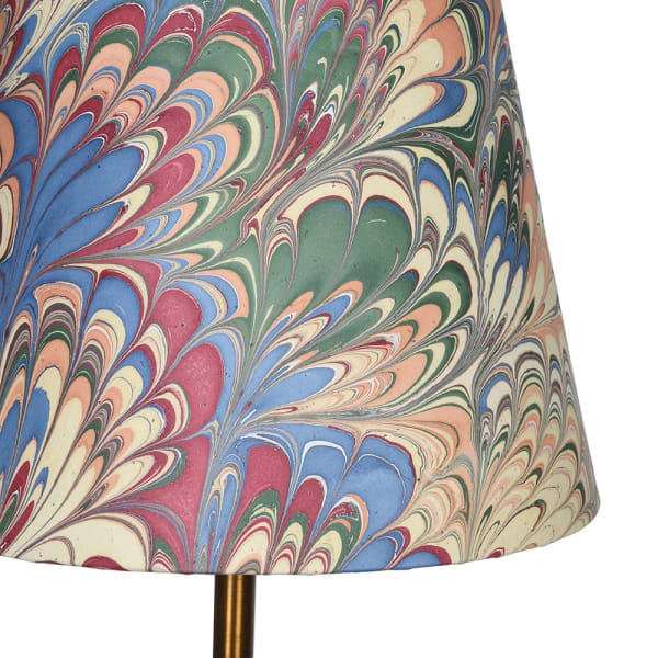 Patterned multicoloured shade on Portobello glass table lamp