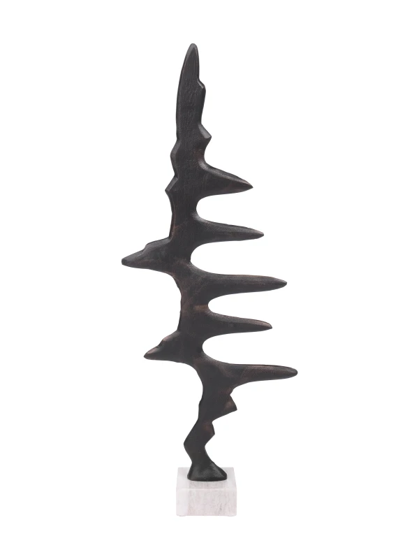 Pulse abstract aluminium sculpture 68cm on pale marble base
