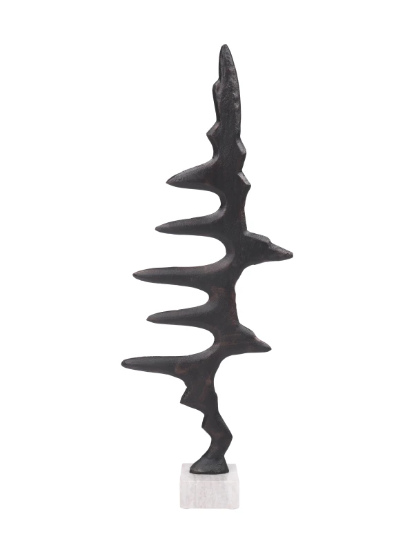 Pulse abstract aluminium sculpture 68cm on pale marble base