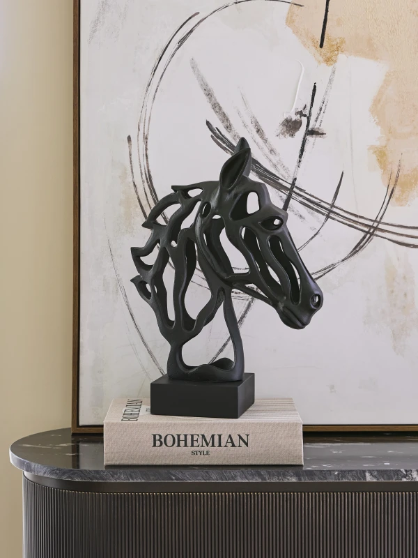 Ascot Horse sculpture styled on a sideboard in a refined interior