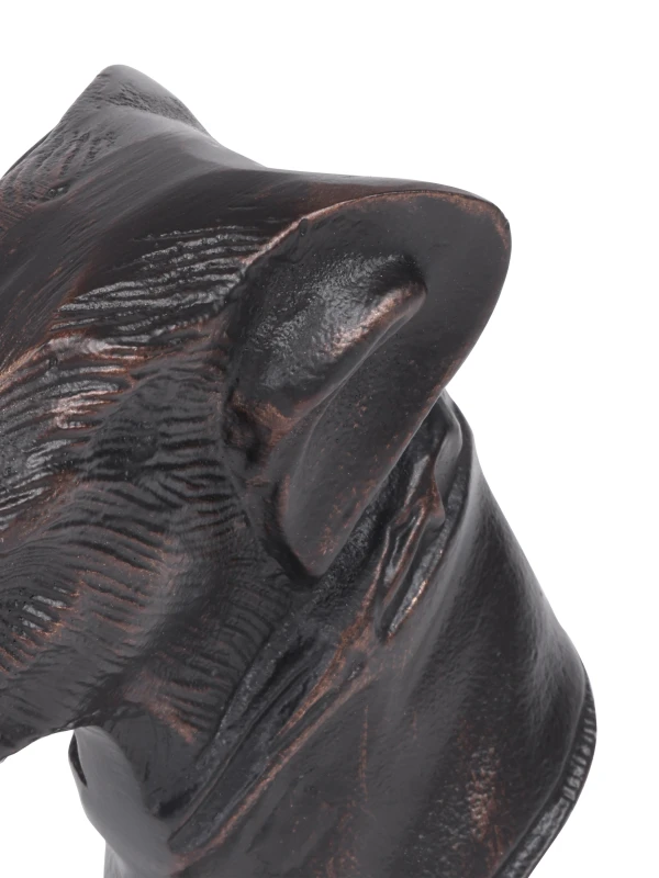 Close-up of textured antique black finish on Mayfair Hound sculpture