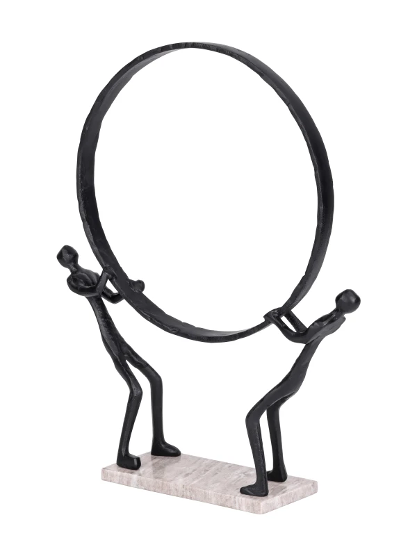Balance black abstract sculpture 61cm on pale marble base