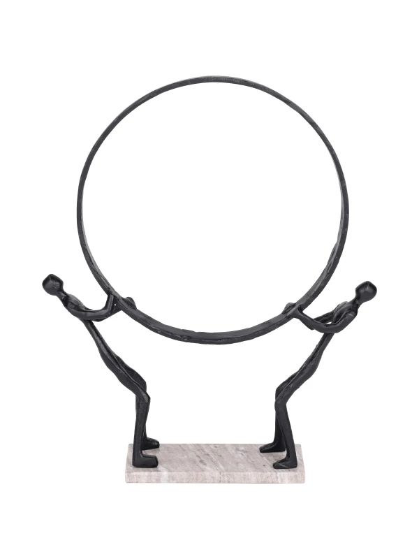 Balance black abstract sculpture 61cm on pale marble base