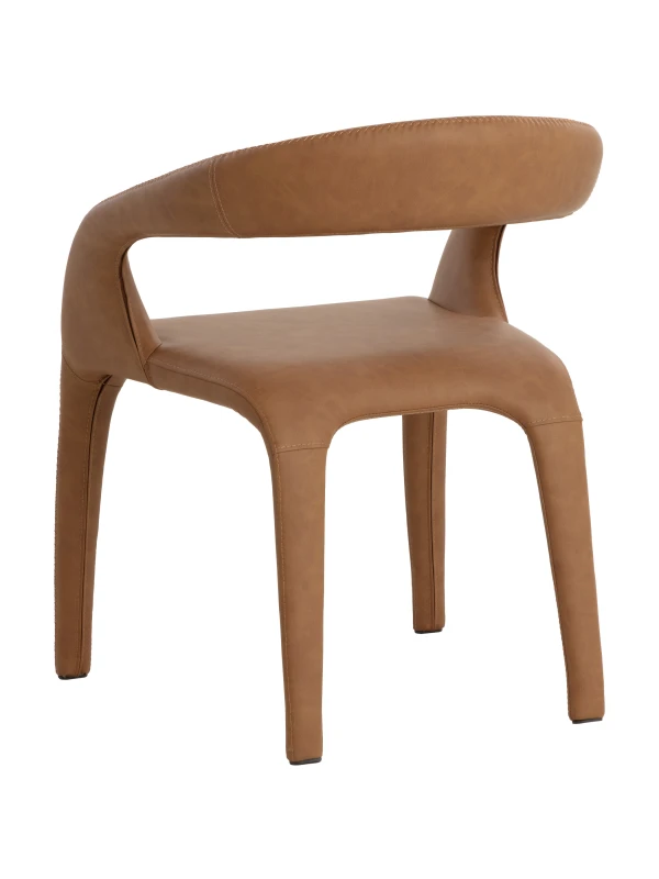 Modern brown upholstered dining chair with integrated arms
