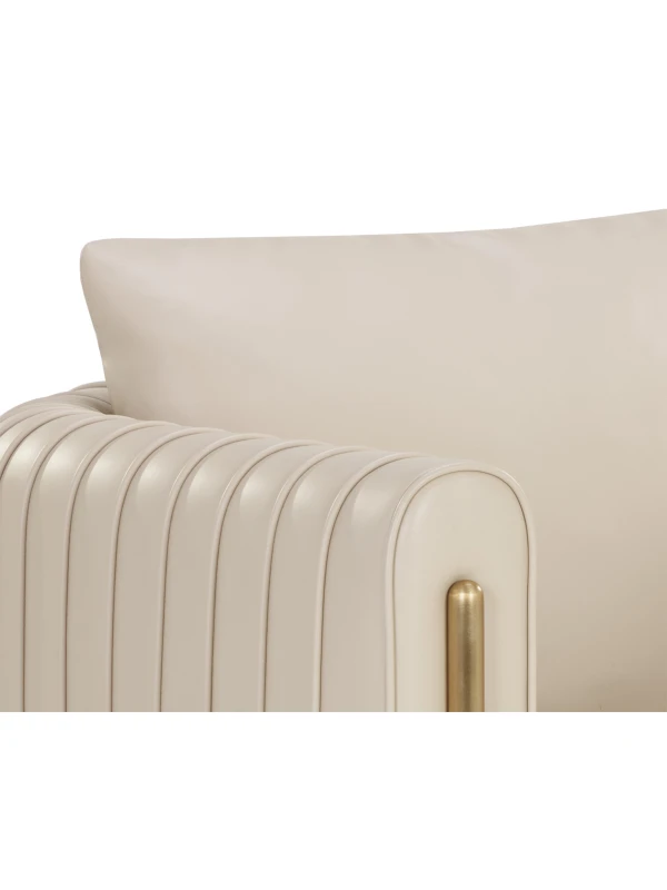 Luxury cream accent chair with rounded arms and channelled sides