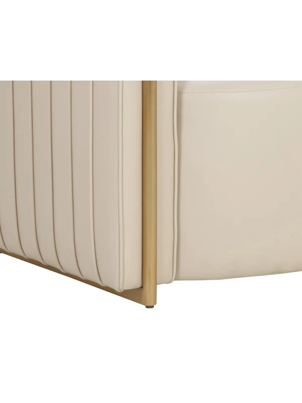 Close-up of cream faux leather and gold stainless-steel detail