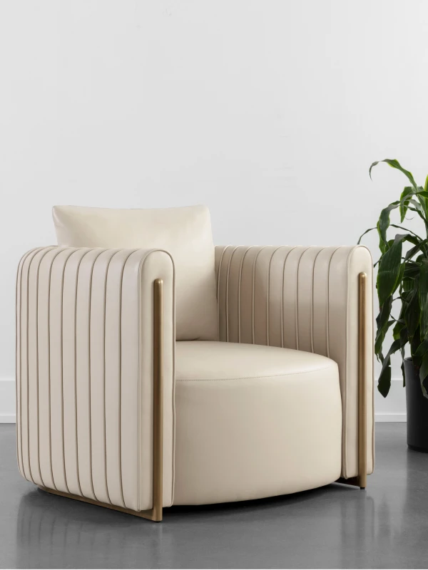 Dorchester Cream faux leather lounge chair 92cm