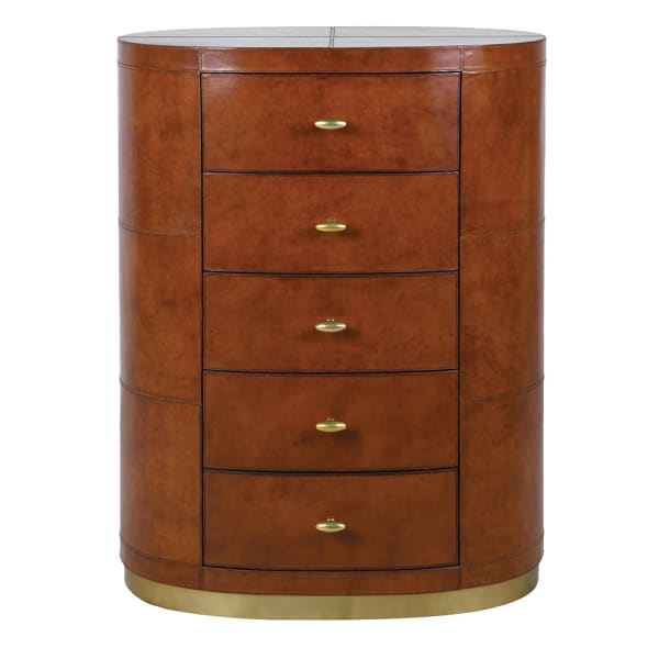 Chester leather chest of drawers with curved sides