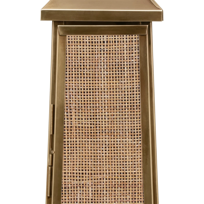 Woven rattan panel detail on antique brass lantern